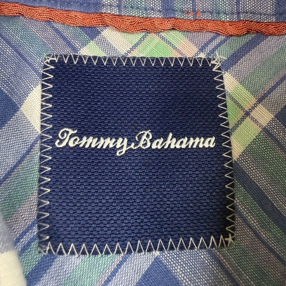 Tommy Bahama Button Up Shirt Mens XL Blue Green Plaid Linen Cotton Long Sleeve - Picture 3 of 9